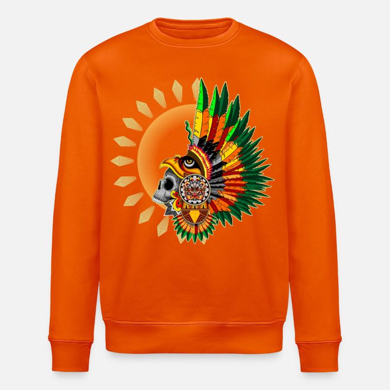 Aztec Eagle Warrior Skull - Stanley/Stella ROLLER Unisex Organic Sweatshirt - bright orange