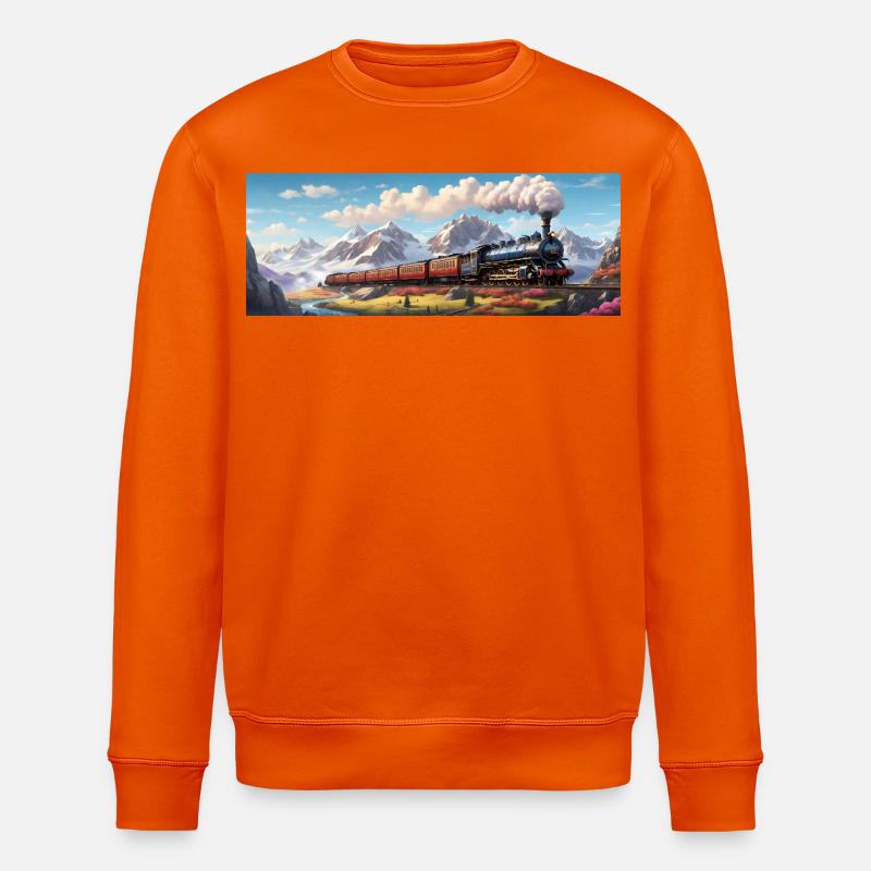 Nostalgischer Eisenbahnzug mit Dampflokomotive - Stanley/Stella Unisex Bio-Sweatshirt ROLLER - Tieforange