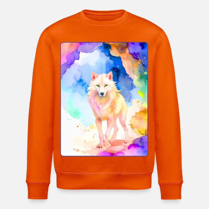 Weißer Wolf vor bunter Höhle - Stanley/Stella Unisex Bio-Sweatshirt ROLLER - Tieforange