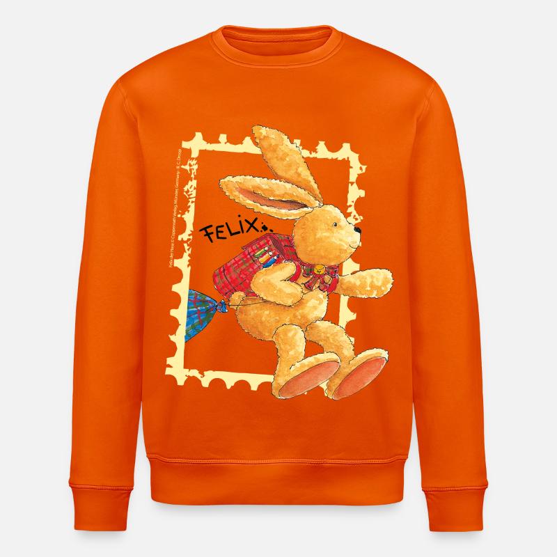 Felix huepft mit Schulranzen - Stanley/Stella Unisex Bio-Sweatshirt ROLLER - Tieforange