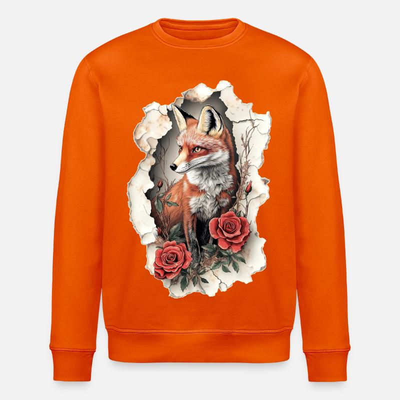 Renard avec des fleurs - Sweat bio ROLLER Stanley/Stella Unisexe - orange profond