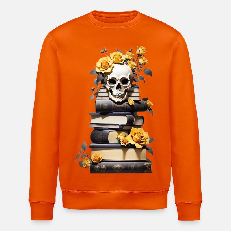 Bücherstapel mit Schädel - Stanley/Stella Unisex Bio-Sweatshirt ROLLER - Tieforange
