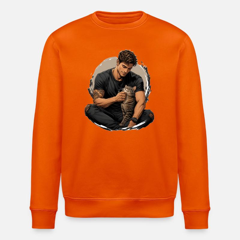 Mann mit Katze: stille Nähe - Stanley/Stella Unisex Bio-Sweatshirt ROLLER - Tieforange