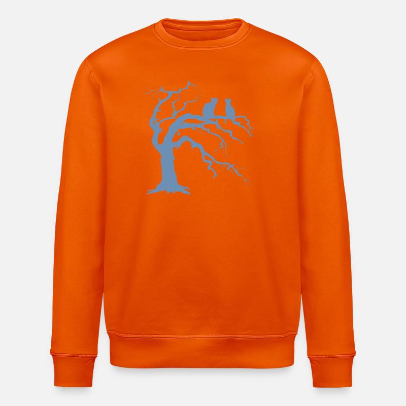 Dead tree with 2 cats silhouette - Stanley/Stella ROLLER Unisex Organic Sweatshirt - bright orange