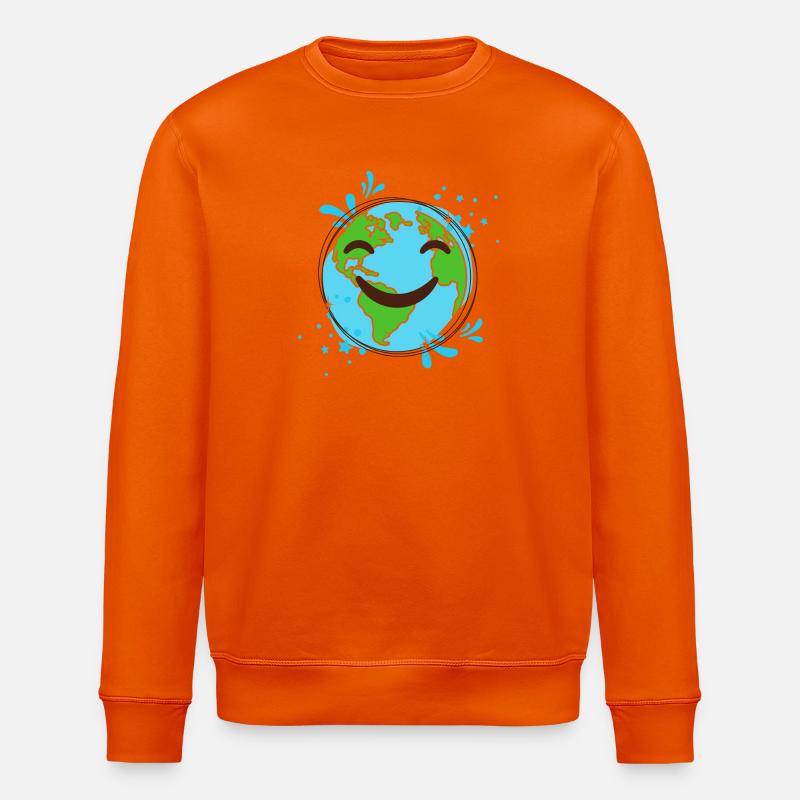 Smiling Earth design cheerful globe - Stanley/Stella ROLLER Unisex Organic Sweatshirt - bright orange