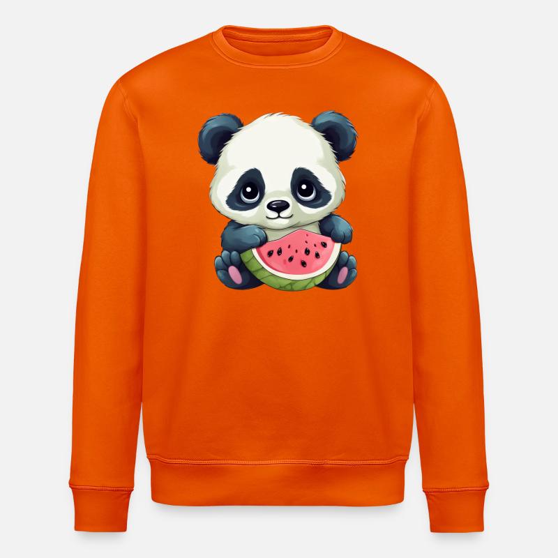 Süßes Panda mit Wassermelone - Stanley/Stella Unisex Bio-Sweatshirt ROLLER - Tieforange