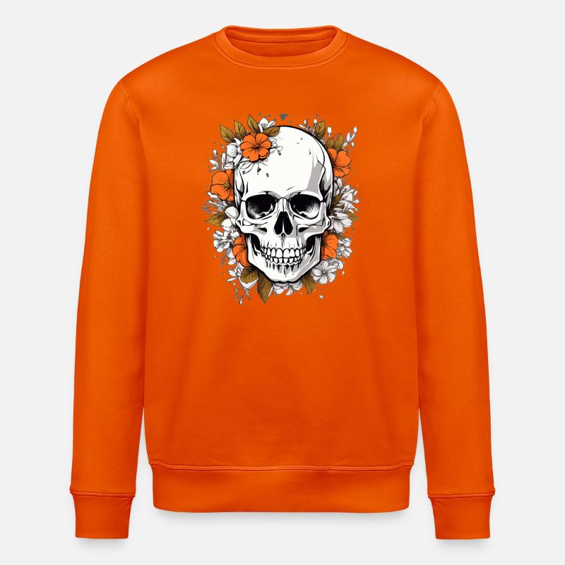 Crâne avec des fleurs - Sweat bio ROLLER Stanley/Stella Unisexe - orange profond