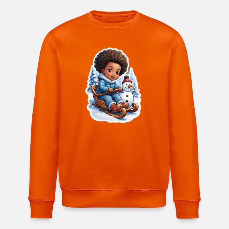 Winterspaß mit Schneemann und Schlitten - Stanley/Stella Unisex Bio-Sweatshirt ROLLER - Tieforange