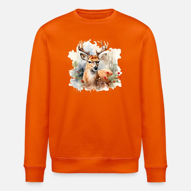 Aquarelle cerf dans la neige - Sweat bio ROLLER Stanley/Stella Unisexe - orange profond