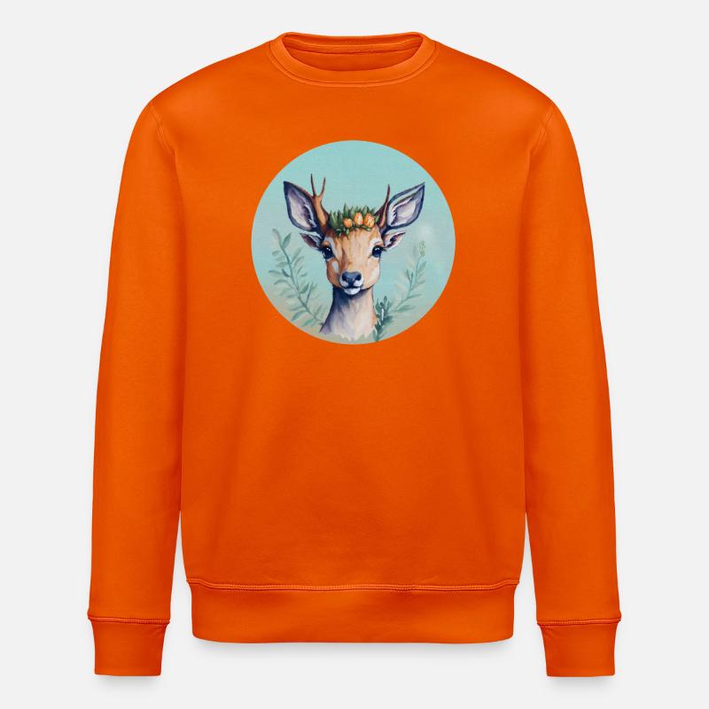 Niedlicher Hirsch mit Blumenkrone - Stanley/Stella Unisex Bio-Sweatshirt ROLLER - Tieforange