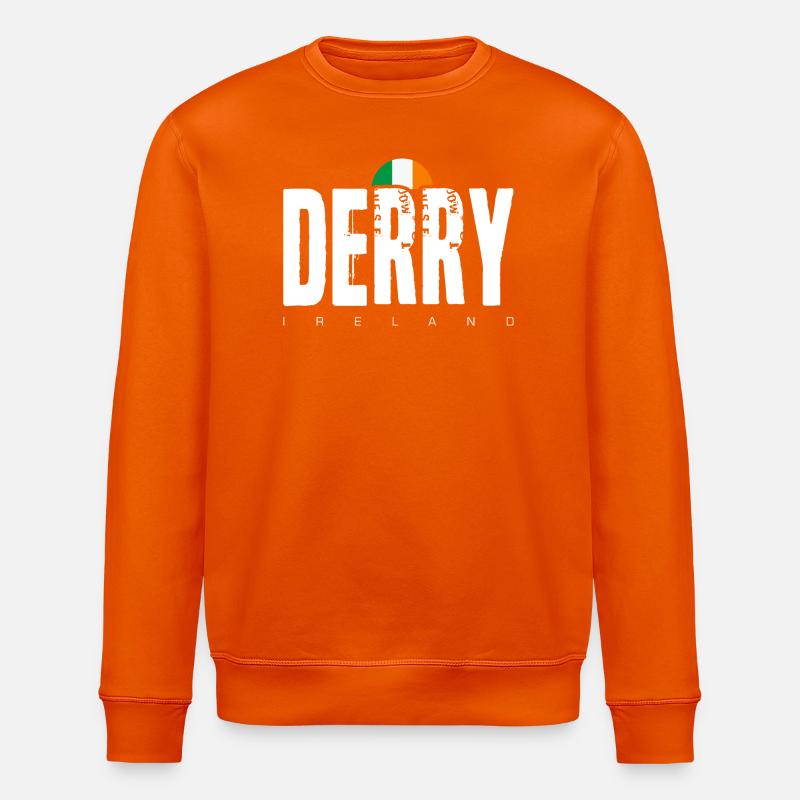 Derry Ireland Distressed Wordmark - Stanley/Stella ROLLER Unisex Organic Sweatshirt - bright orange
