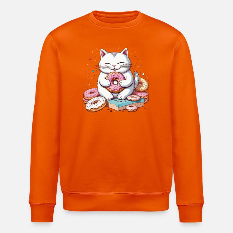 Katze frisst Donuts, Feinschmecker-Katzenhumor - Stanley/Stella Unisex Bio-Sweatshirt ROLLER - Tieforange