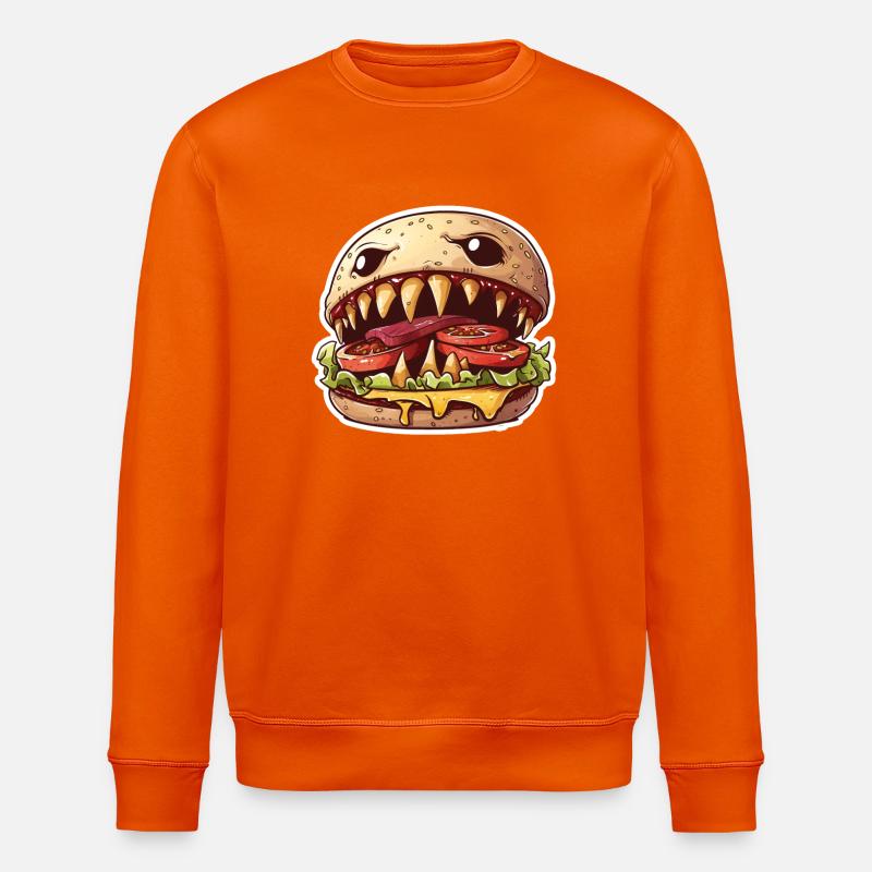 Carnivorous Cheeseburger – Monster Burger - Stanley/Stella ROLLER Unisex Organic Sweatshirt - bright orange