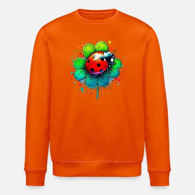 Ladybug on a four-leaf clover - Stanley/Stella ROLLER Unisex Organic Sweatshirt - bright orange