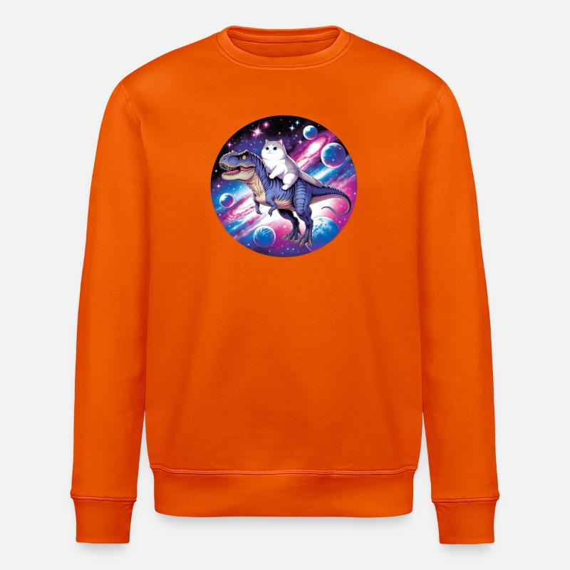 Kosmos-Tierreiter: Katze auf Dino - Stanley/Stella Unisex Bio-Sweatshirt ROLLER - Tieforange