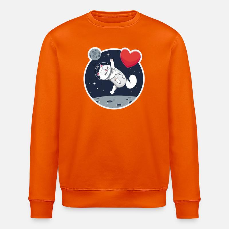 Chat astronaute solitaire attrapant cœur - Sweat bio ROLLER Stanley/Stella Unisexe - orange profond