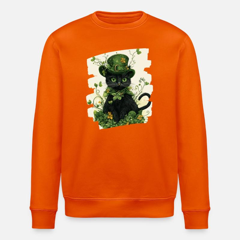 St Patrick's Day Cat - Stanley/Stella ROLLER Unisex Organic Sweatshirt - bright orange