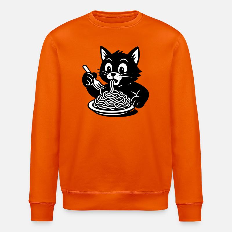 Cat Eats Spaghetti Meme - Stanley/Stella ROLLER Unisex Organic Sweatshirt - bright orange