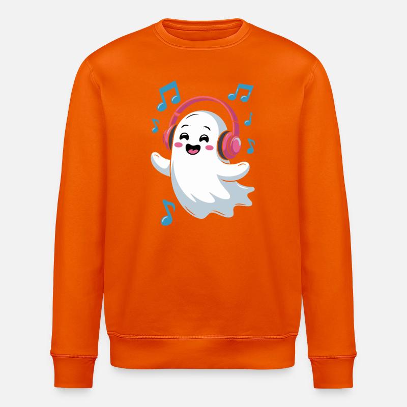 Musikbegeisterter Ghost mit Kopfhörern - Stanley/Stella Unisex Bio-Sweatshirt ROLLER - Tieforange