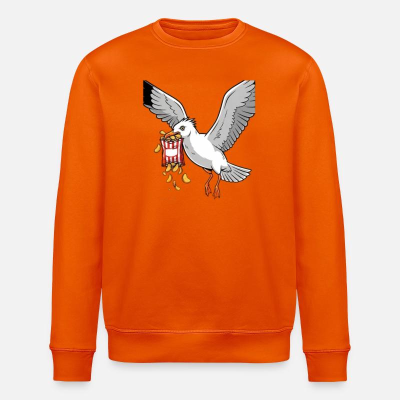 Seagull with Chips Snack Design - Stanley/Stella ROLLER Unisex Organic Sweatshirt - bright orange
