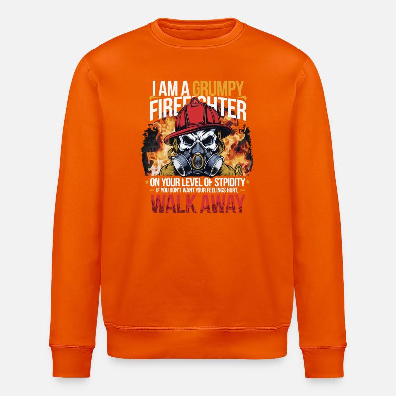 Grumpy Firefighter Skull Design - Stanley/Stella ROLLER Unisex Organic Sweatshirt - bright orange