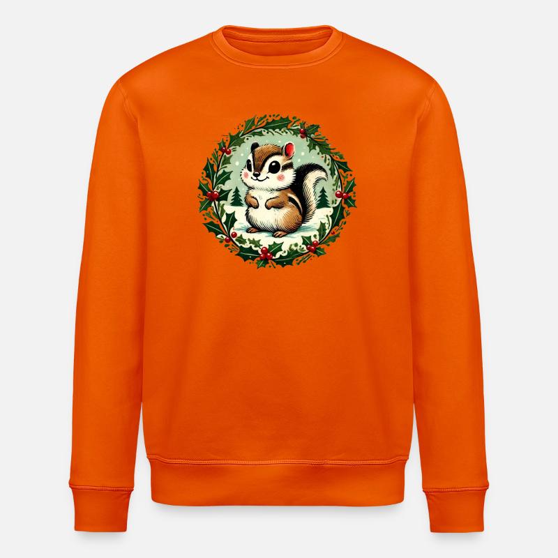 Festliches Eichhörnchen mit Stechpalmenkranz - Stanley/Stella Unisex Bio-Sweatshirt ROLLER - Tieforange
