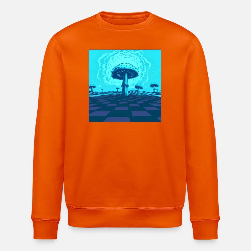 Futuristic Blue Psychedelic Mushroom Scene - Stanley/Stella ROLLER Unisex Organic Sweatshirt - bright orange