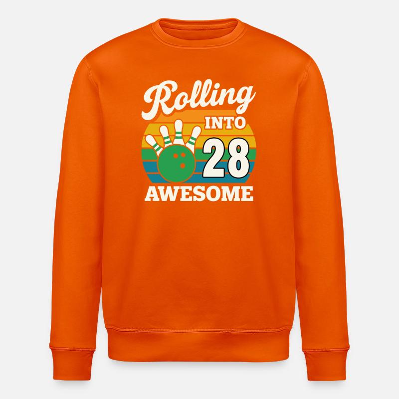 Bowling 28th Birthday Celebration Graphic - Stanley/Stella ROLLER Unisex Organic Sweatshirt - bright orange