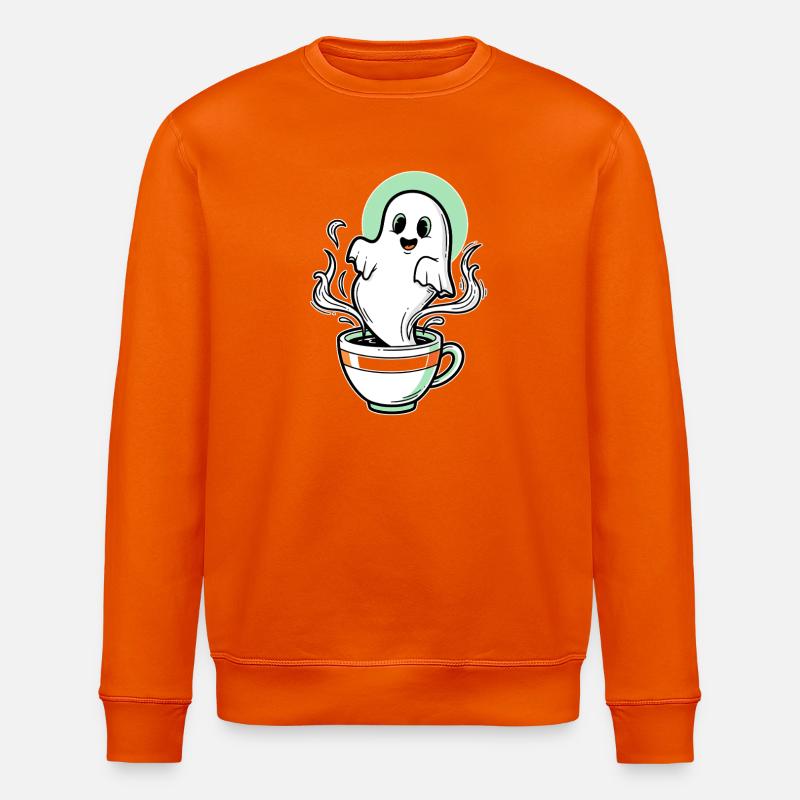Funny Ghost Coffee Cup Design - Stanley/Stella ROLLER Unisex Organic Sweatshirt - bright orange