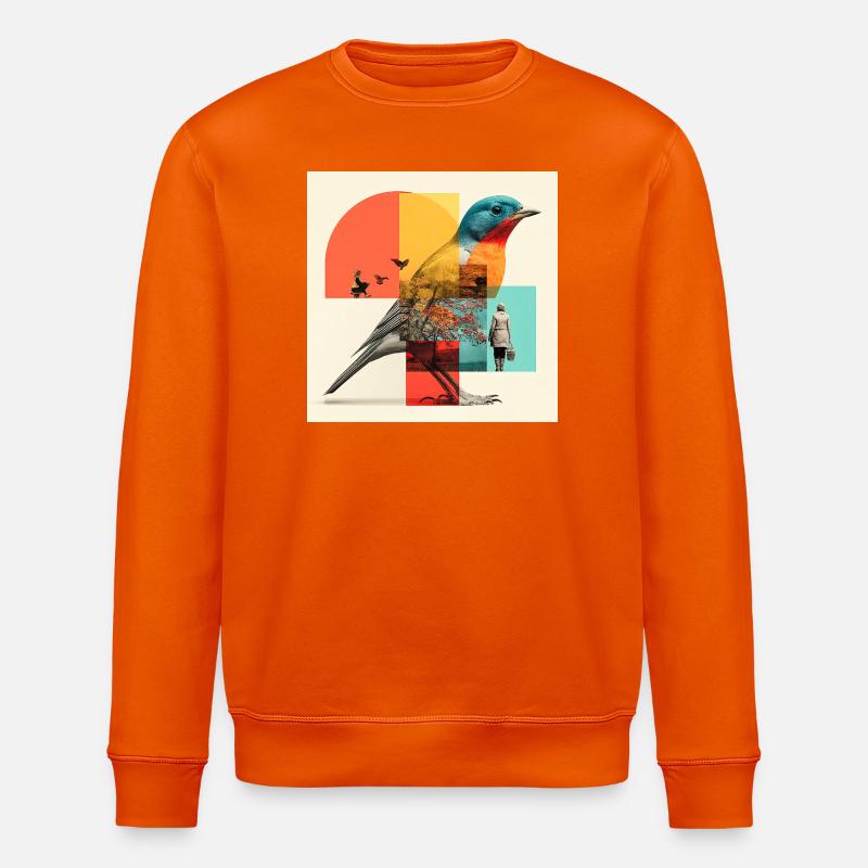 Gestaltwandelnder Vogel in bunter Collage - Stanley/Stella Unisex Bio-Sweatshirt ROLLER - Tieforange