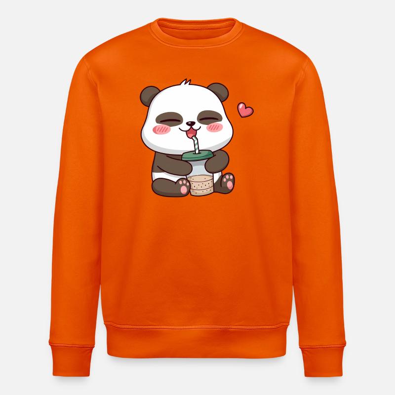 Adorable Panda Drinking Bubble Tea - Stanley/Stella ROLLER Unisex Organic Sweatshirt - bright orange