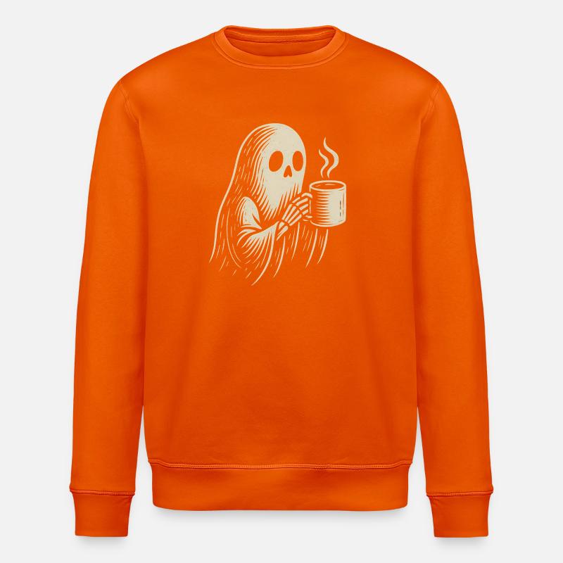 Skeleton with coffee enjoyment design - Stanley/Stella ROLLER Unisex Organic Sweatshirt - bright orange