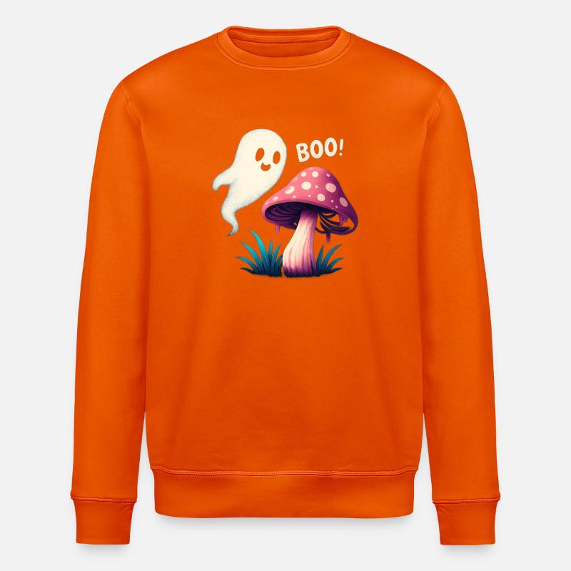 Mystical mushroom with ghost accent - Stanley/Stella ROLLER Unisex Organic Sweatshirt - bright orange