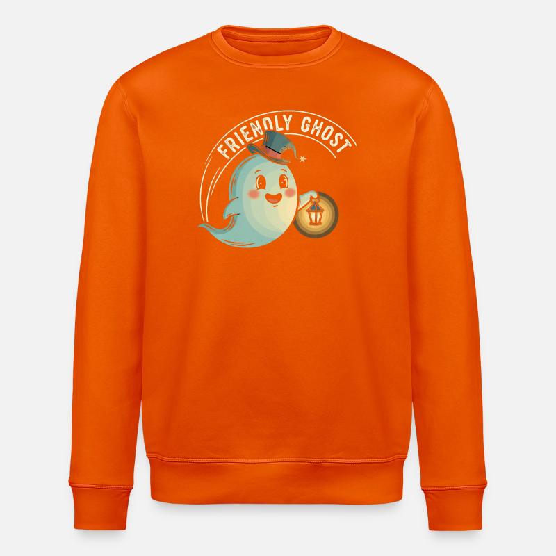 Friendly Ghost with Lantern - Stanley/Stella ROLLER Unisex Organic Sweatshirt - bright orange