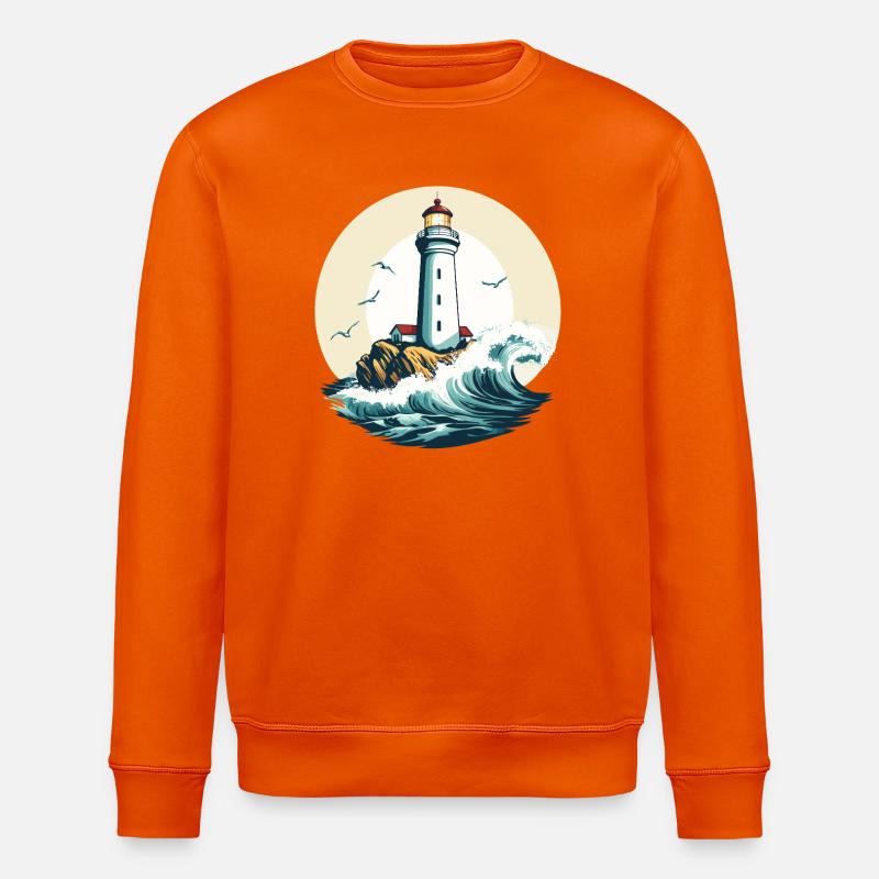 Lighthouse on the seashore - Stanley/Stella ROLLER Unisex Organic Sweatshirt - bright orange