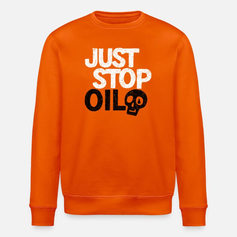 Bold 'Just Stop' Protest Graphic - Stanley/Stella ROLLER Unisex Organic Sweatshirt - bright orange