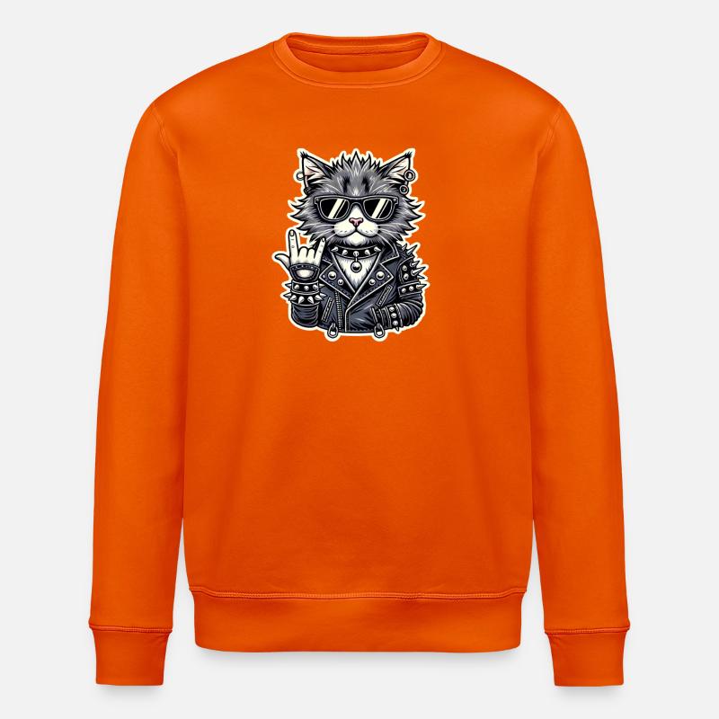 Rockiger Katzenstil mit Lederjacke - Stanley/Stella Unisex Bio-Sweatshirt ROLLER - Tieforange