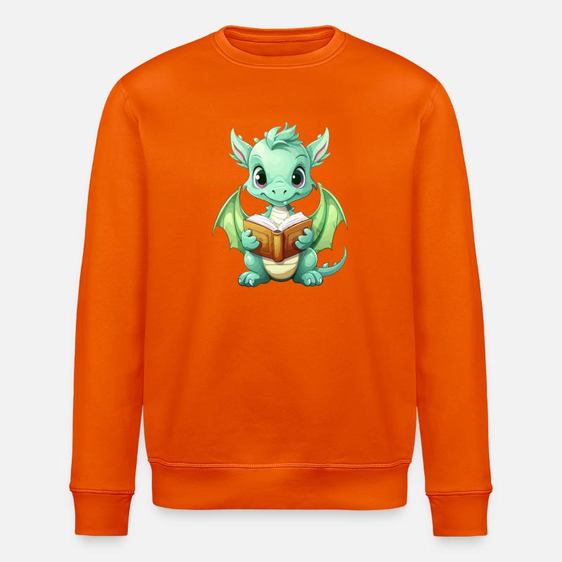 Kritzelnder Drache mit Buch - Stanley/Stella Unisex Bio-Sweatshirt ROLLER - Tieforange
