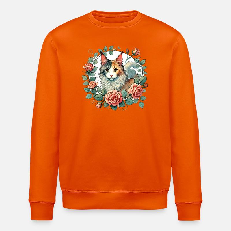 Chat élégant avec cadre floral - Sweat bio ROLLER Stanley/Stella Unisexe - orange profond