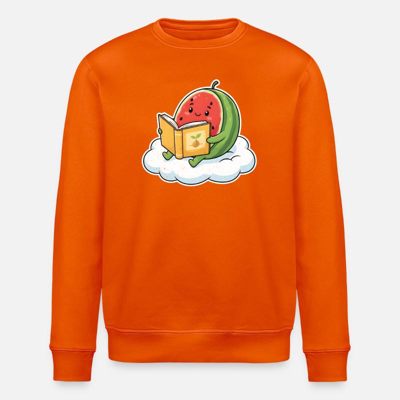 Kawaii Melone beim Lesen - Stanley/Stella Unisex Bio-Sweatshirt ROLLER - Tieforange
