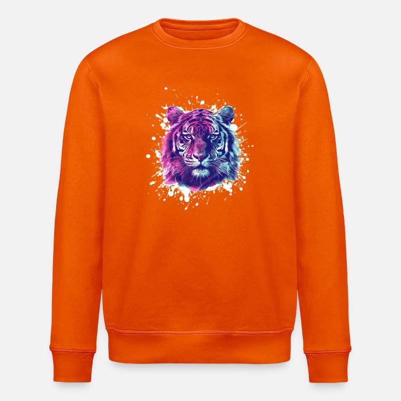 Neon Tiger Splatter Portrait - Stanley/Stella ROLLER Unisex Organic Sweatshirt - bright orange