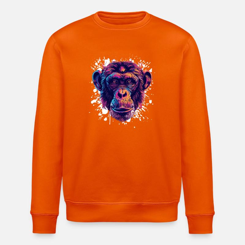 Farbenfroher Schimpansen-Porträt - Stanley/Stella Unisex Bio-Sweatshirt ROLLER - Tieforange