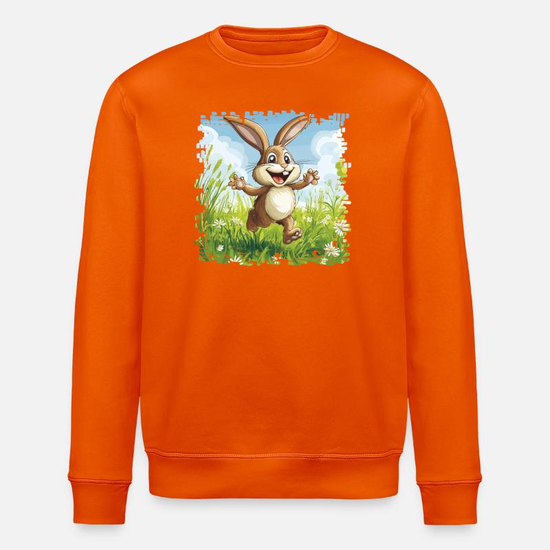 Fröhlicher Hase in Frühlingswiese - Stanley/Stella Unisex Bio-Sweatshirt ROLLER - Tieforange