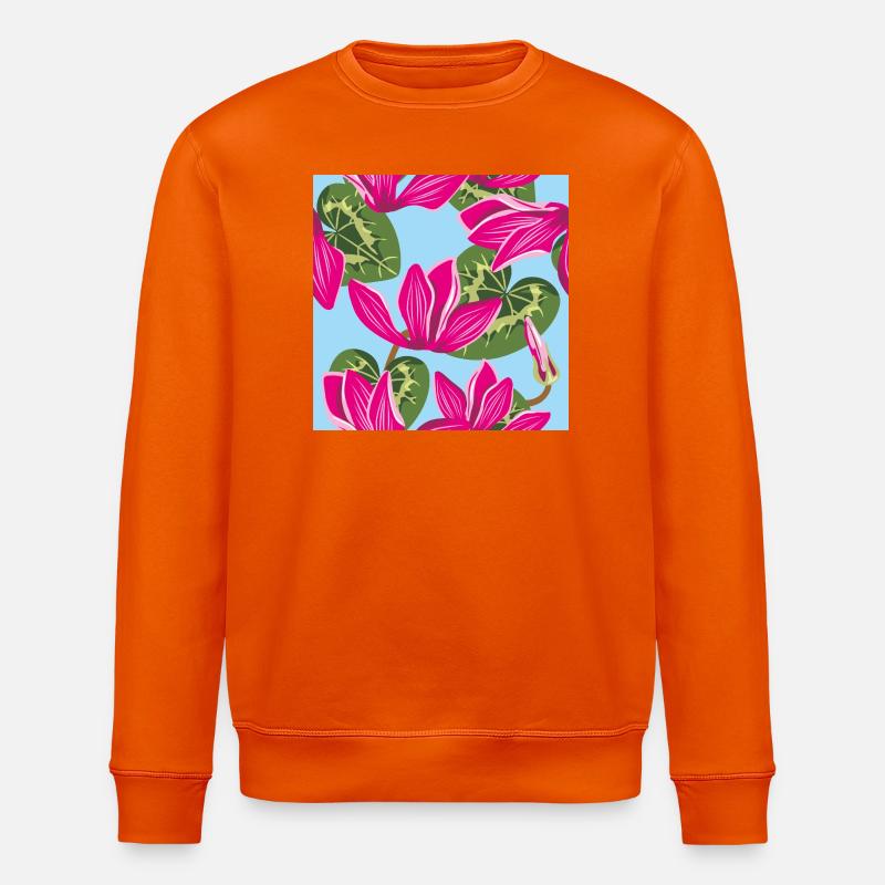 Bright pattern with cyclamen flowers - Stanley/Stella ROLLER Unisex Organic Sweatshirt - bright orange