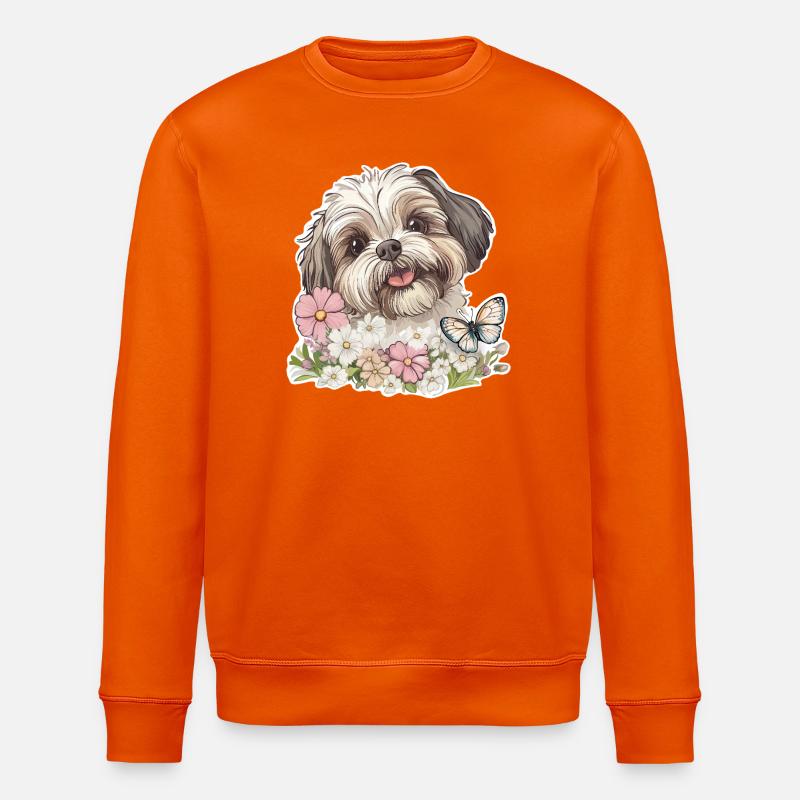 Shih Tzu et papillon - Sweat bio ROLLER Stanley/Stella Unisexe - orange profond