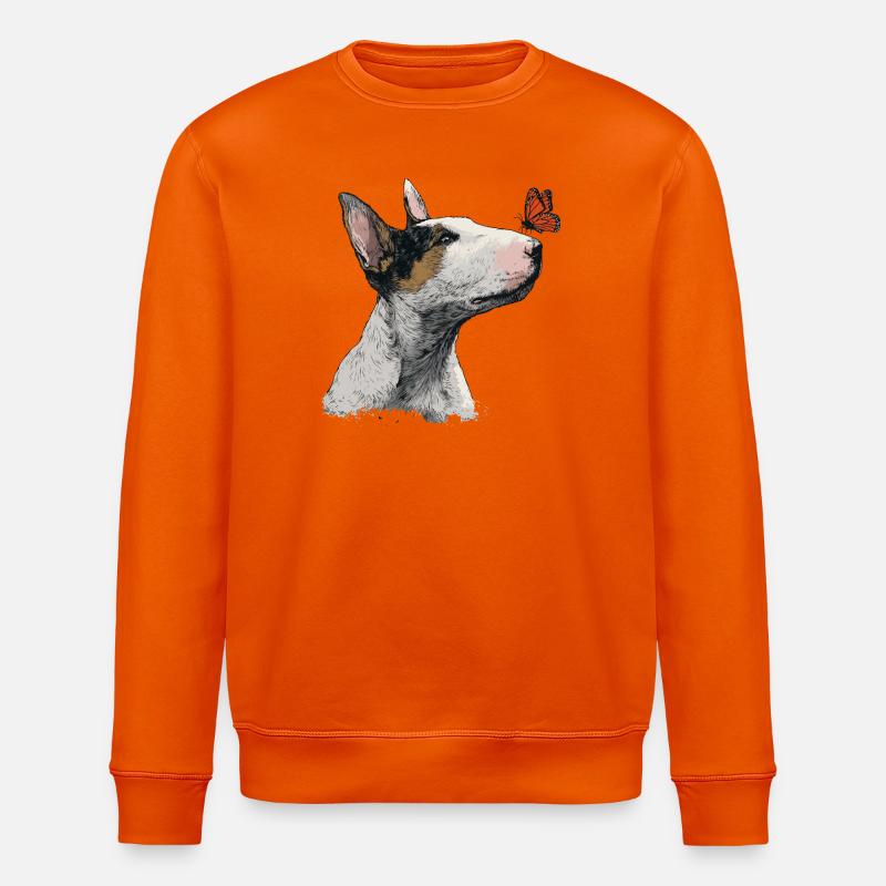 Neugieriger Bullterrier mit Schmetterling - Stanley/Stella Unisex Bio-Sweatshirt ROLLER - Tieforange