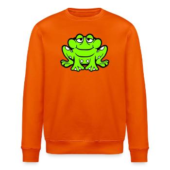 Frog toad smiles funny sitting comic happy - Stanley/Stella ROLLER Unisex Organic Sweatshirt - bright orange - Front - Nik (191cm)