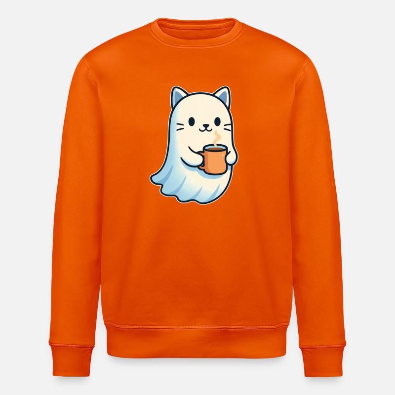 Kaffeegeist Katze mit Becher - Stanley/Stella Unisex Bio-Sweatshirt ROLLER - Tieforange