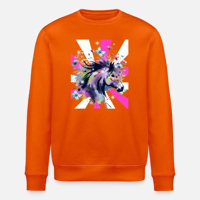 Retro Pferd Pferde Mädchen 60er Blumen - Stanley/Stella Unisex Bio-Sweatshirt ROLLER - Tieforange