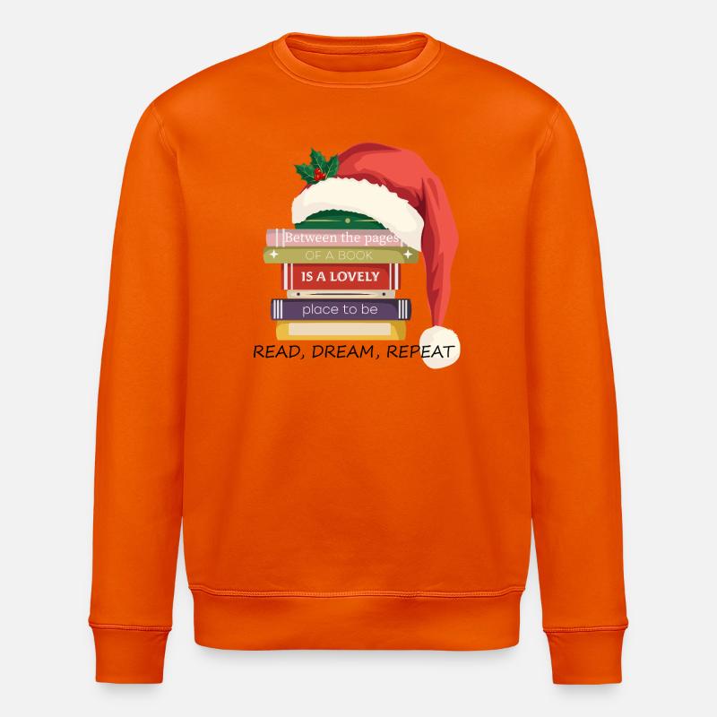 Book Stack with Christmas hat - Stanley/Stella ROLLER Unisex Organic Sweatshirt - bright orange